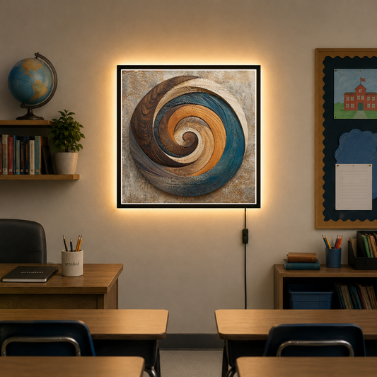 Spiral in Teal and Gold – Spiraling inward through teal and gold – Photo Frame Wall Lamp - Artofied