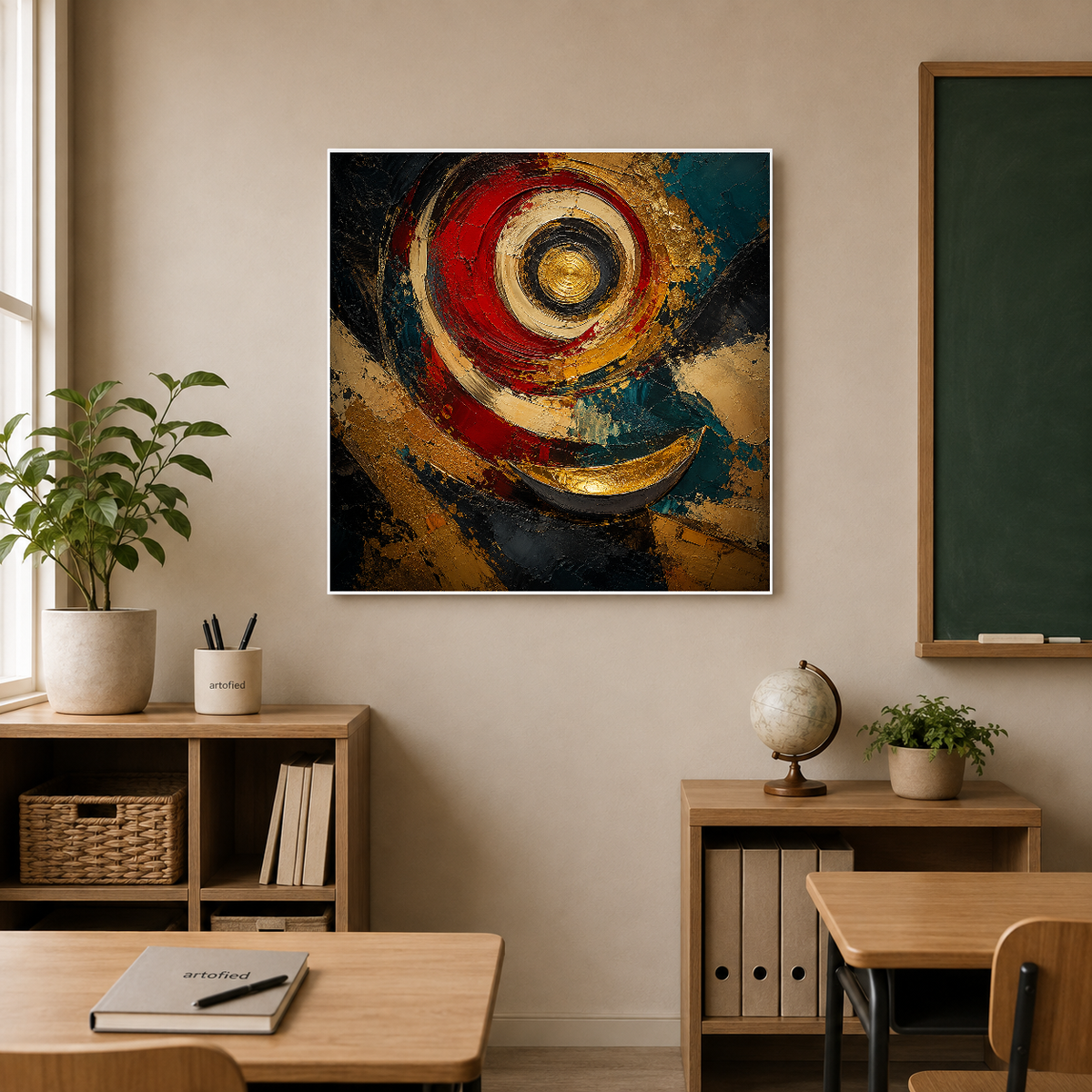 Spiral of Gold and Crimson – Concentric circles pull you inward – Premium Metal Poster - Artofied