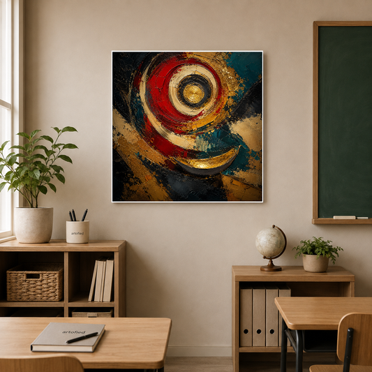 Spiral of Gold and Crimson – Concentric circles pull you inward – Premium Metal Poster - Artofied
