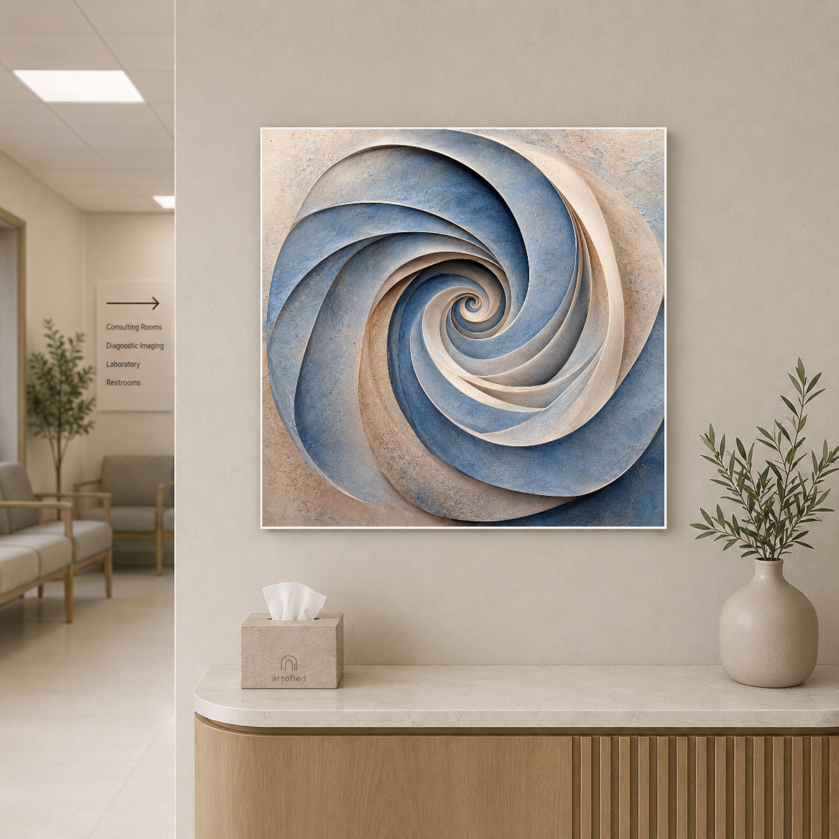 Spiral Reverie in Stone – Shadows spiral inward through layered stone – Premium Metal Poster - Artofied
