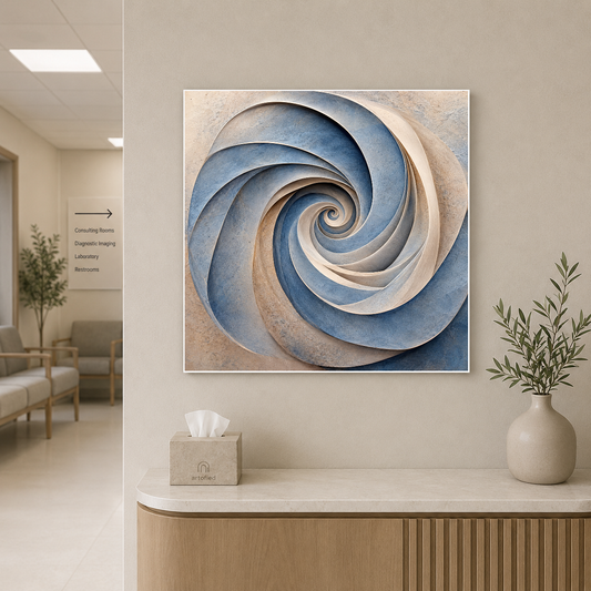 Spiral Reverie in Stone – Shadows spiral inward through layered stone – Premium Metal Poster - Artofied