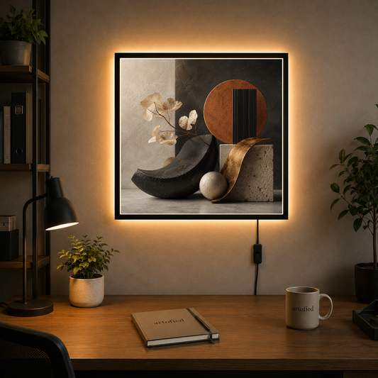 Stillness in Composition – Warm light dissolves the line between stone and stem – Acrylic Glowing Frame - Artofied