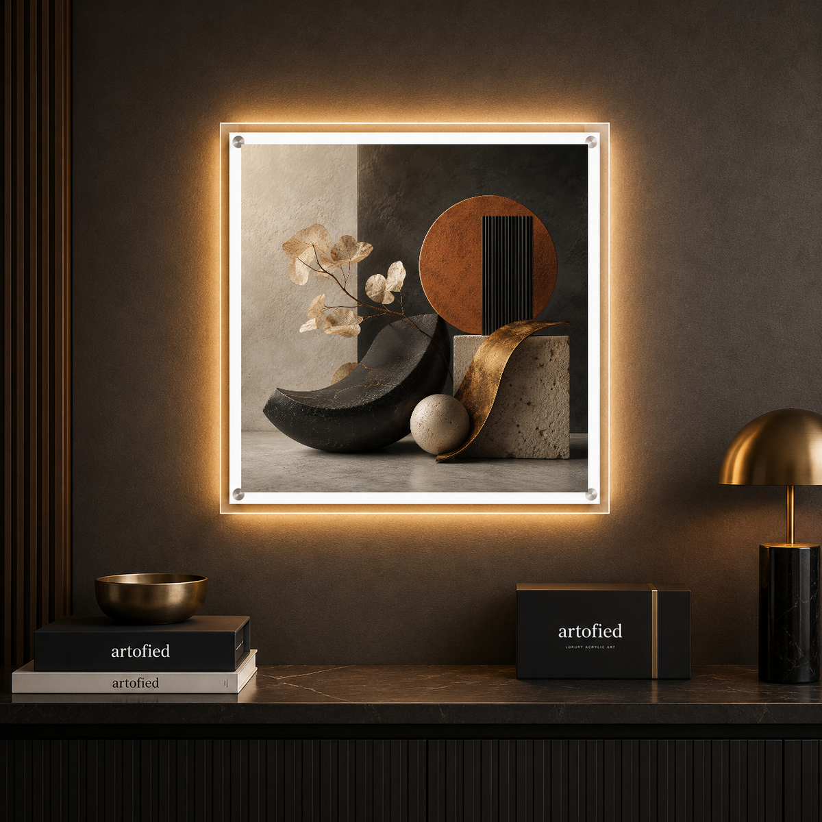 Stillness in Composition – Warm light dissolves the line between stone and stem – Photo Frame Wall Lamp - Artofied