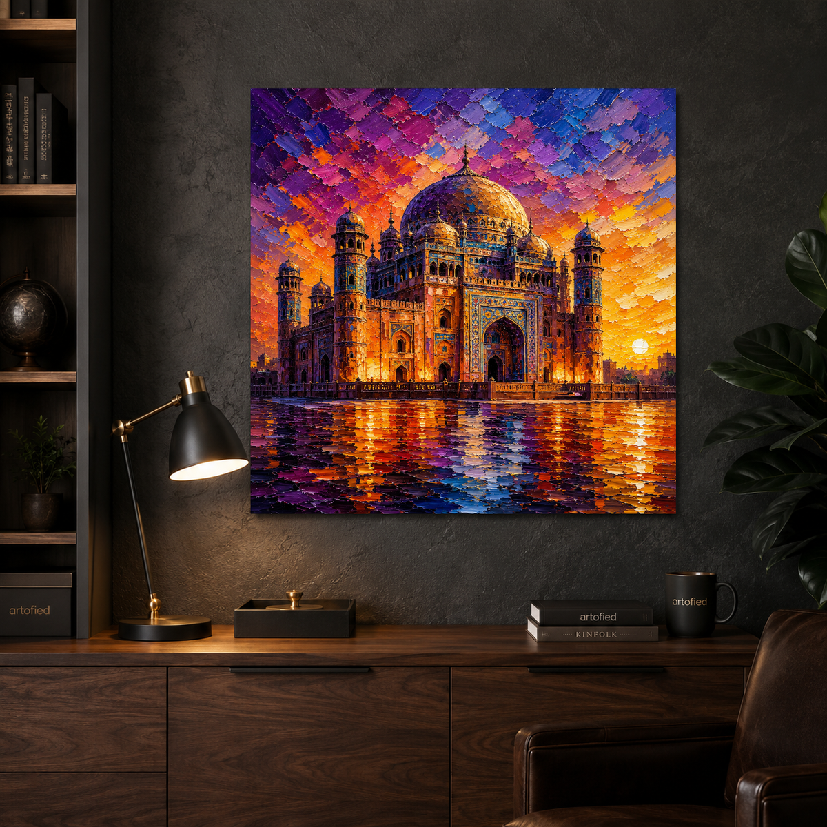 Taj Mahal at Sunset – Where heritage glows eternal in light – Premium Metal Poster - Artofied