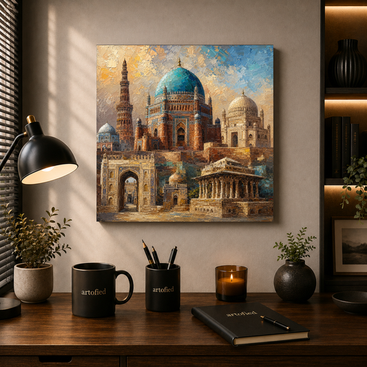 Timeless Architectural Heritage Composition – Warm light on ancient stone and tile – Premium Metal Poster - Artofied