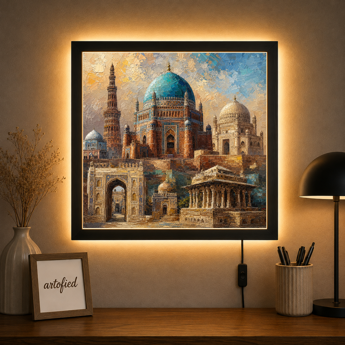 Timeless Architectural Heritage Composition – Warm light on ancient stone and tile – Photo Frame Wall Lamp - Artofied