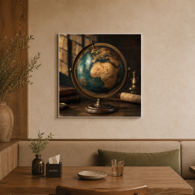 Vintage Globe on Leather Books – Metal Wall Art