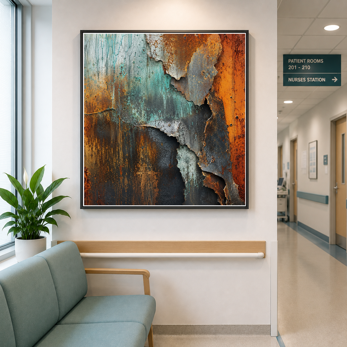 Weathered Rust & Verdigris Abstraction – Rust and verdigris tell time – Framed Metal Poster - Artofied