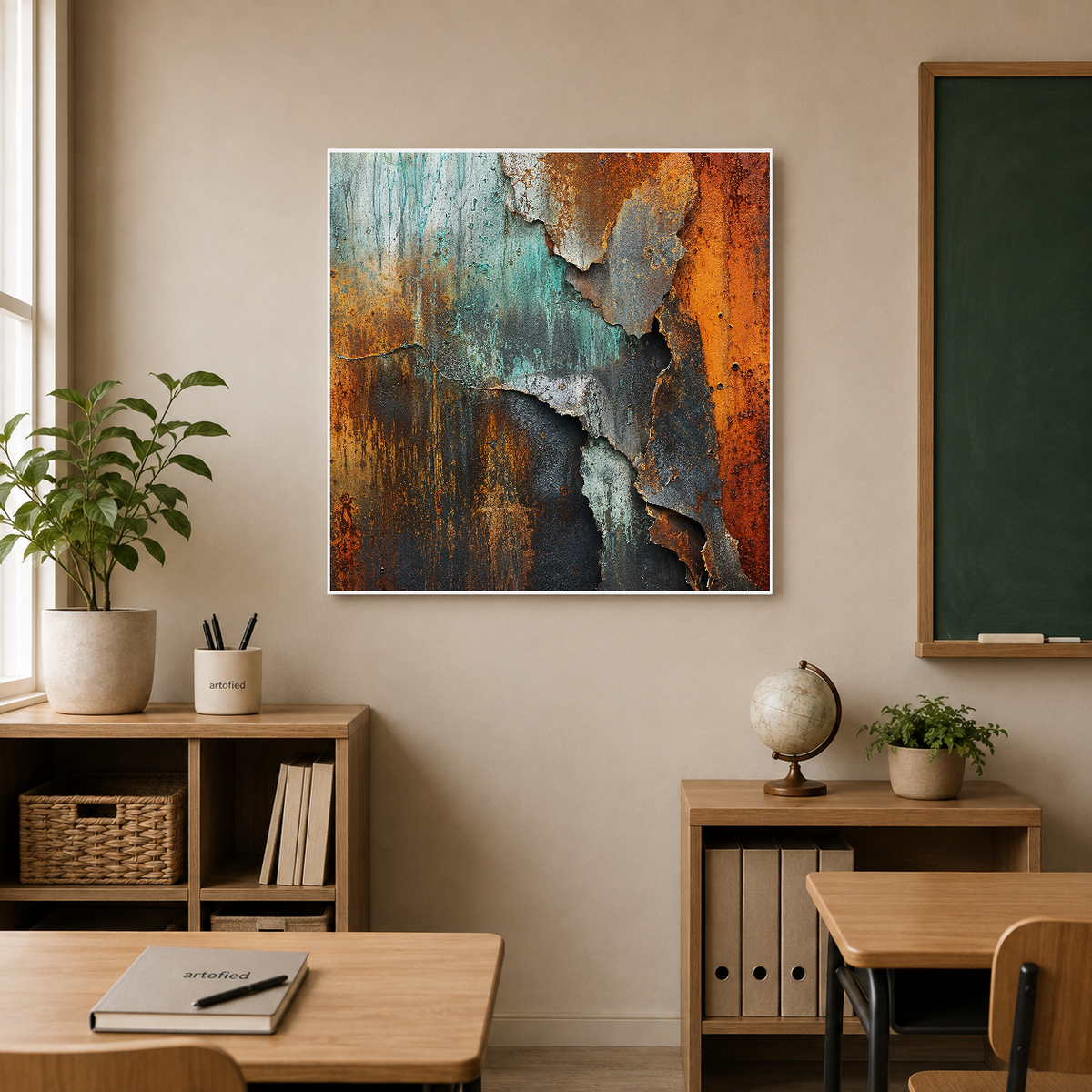 Weathered Rust & Verdigris Abstraction – Rust and verdigris tell time – Premium Metal Poster - Artofied